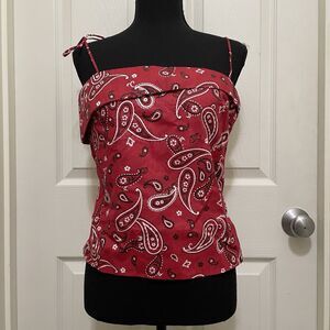 Vintage To The Max Bandana Tank Top Red White Paisley Y2K Western Streetwear USA